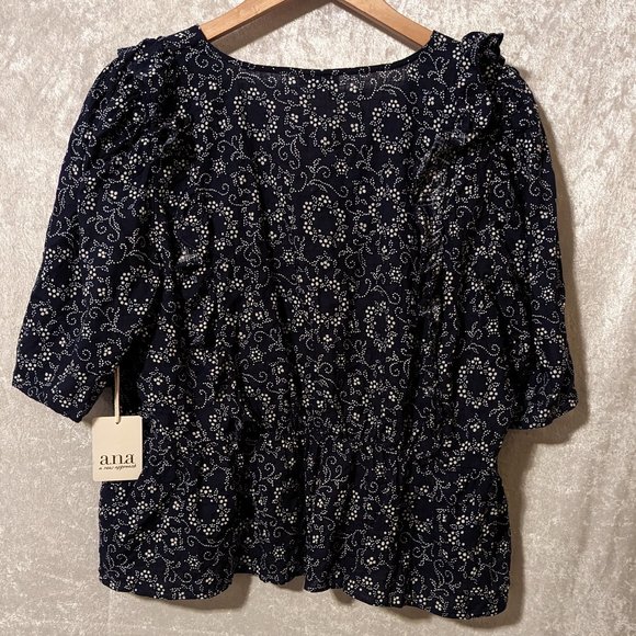 ANA Peplum V Neck Ruffle Top XL - Picture 13 of 14